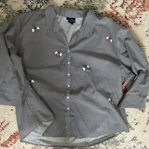 Vintage 90s Las Olas Bumble Bee Checkered Plaid Button Down Blouse Plus Women 3X